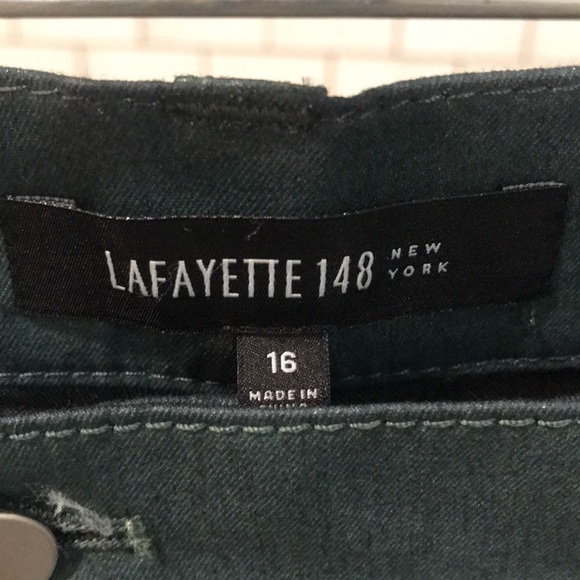 Lafayette 148 Pants Womens 16 Green Metallic Sheen Thompson Flat Front Jeans - Picture 3 of 9